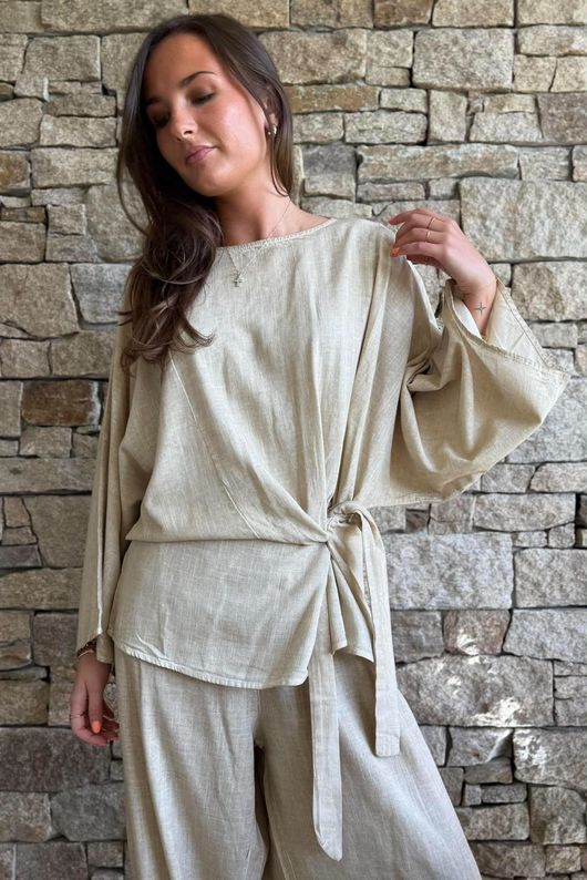 Lindin Linen Blend Kimono Top Washed Sandstone